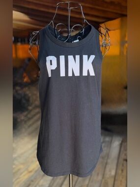 PINK Victoria’s Secret Black Logo Racerback Tank Top XS